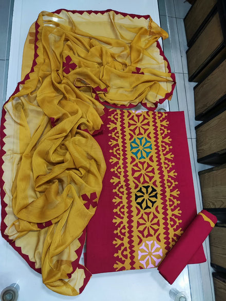 Handmade Applique work suit by Dream Clothing