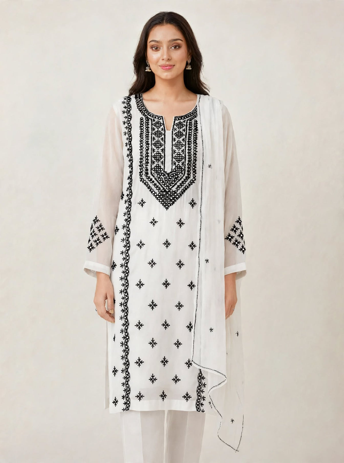 Pakka Tanka Mirror Work Suit - White
