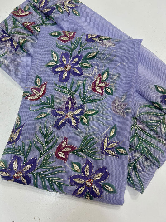 Brush Paint Marori Gota Work Suit - 2Pc Shirt & Dupatta - Lavender & Plum