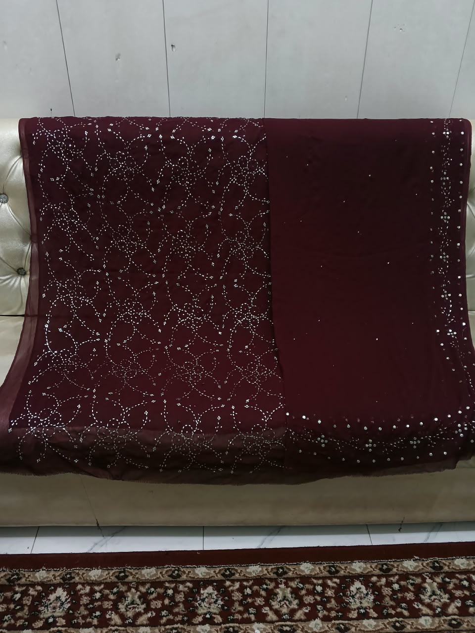Handmade Mukesh Full Jaal Work Bamber Chiffon Suit - Burgundy