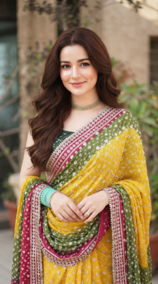 Chunri Gota Work Shawl styled - Yellow, Green & Maroon