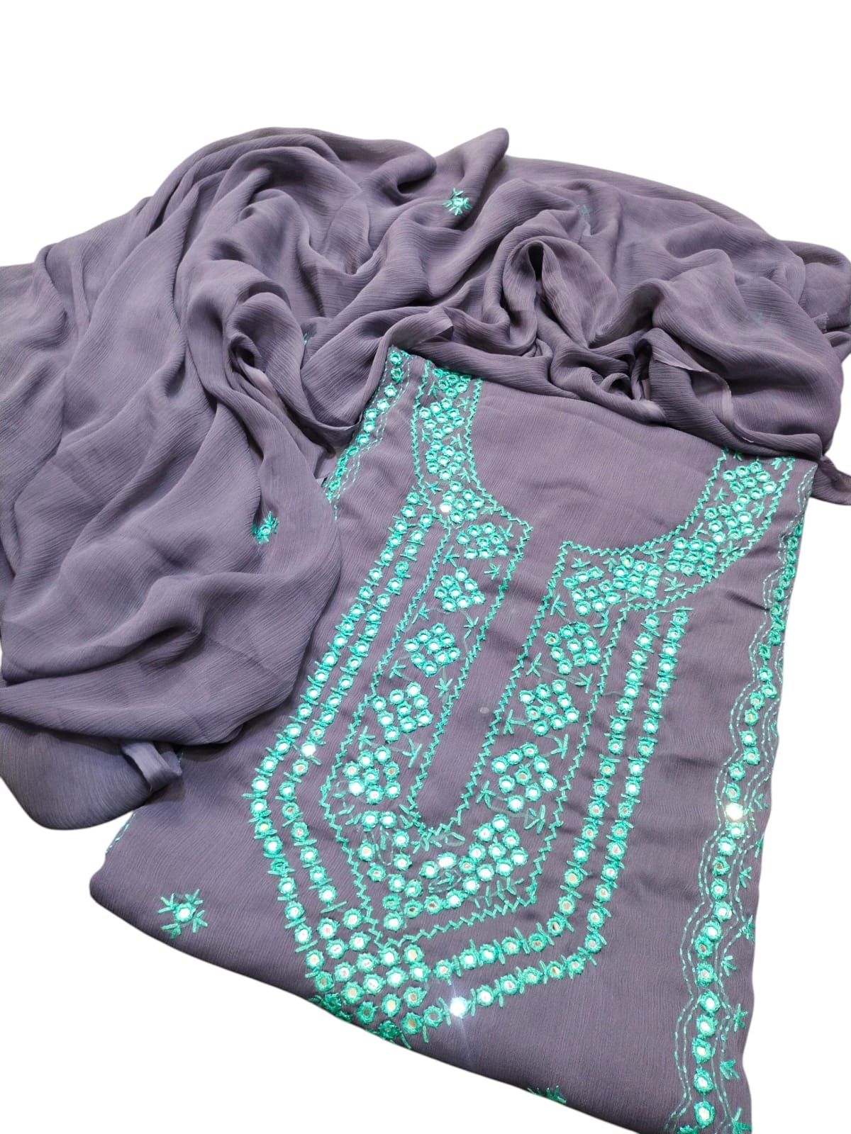 Pakka Tanka Mirror Work Suit - Lavender Grey