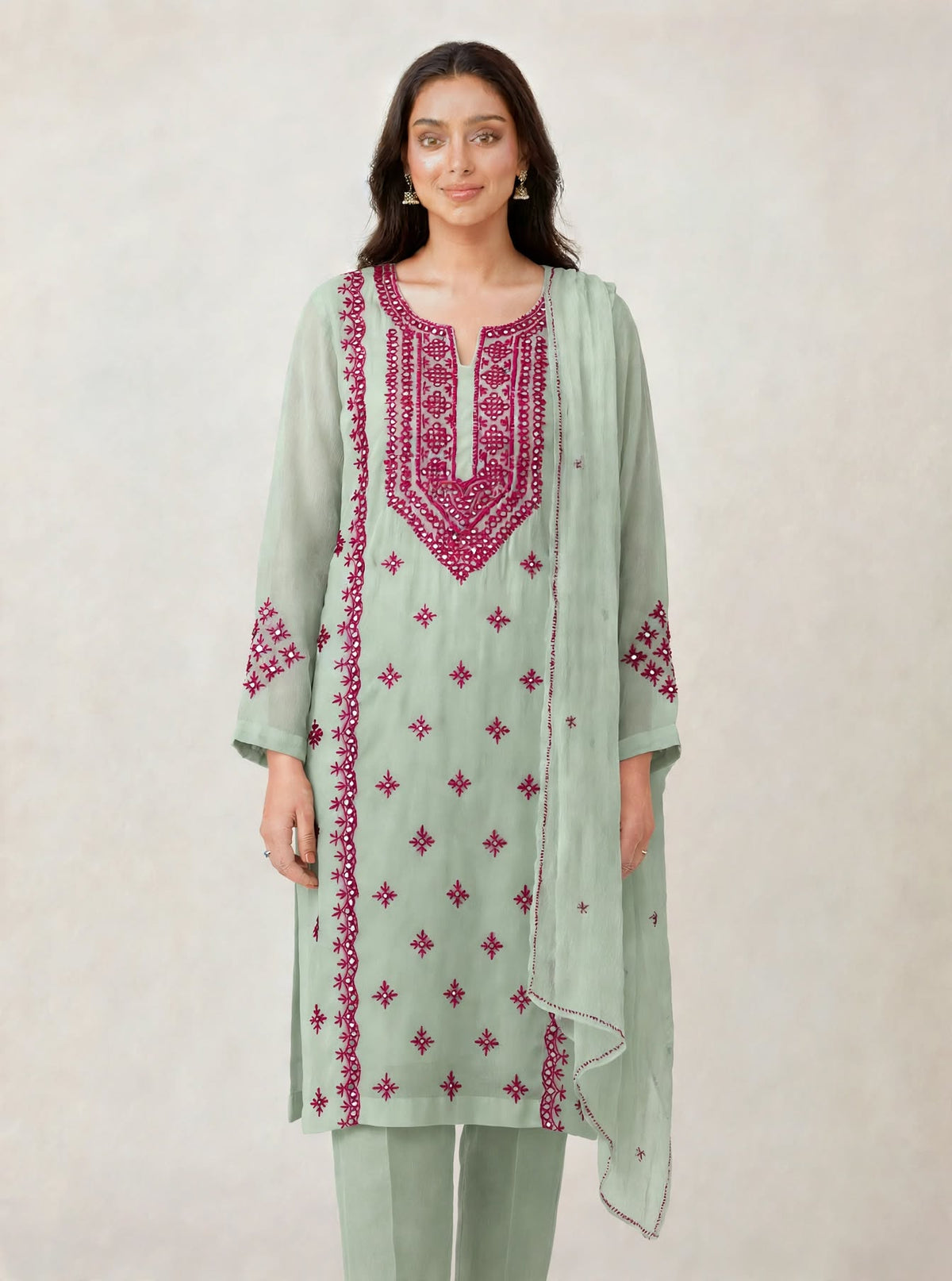 Pakka Tanka Mirror Work Suit - Sea Green