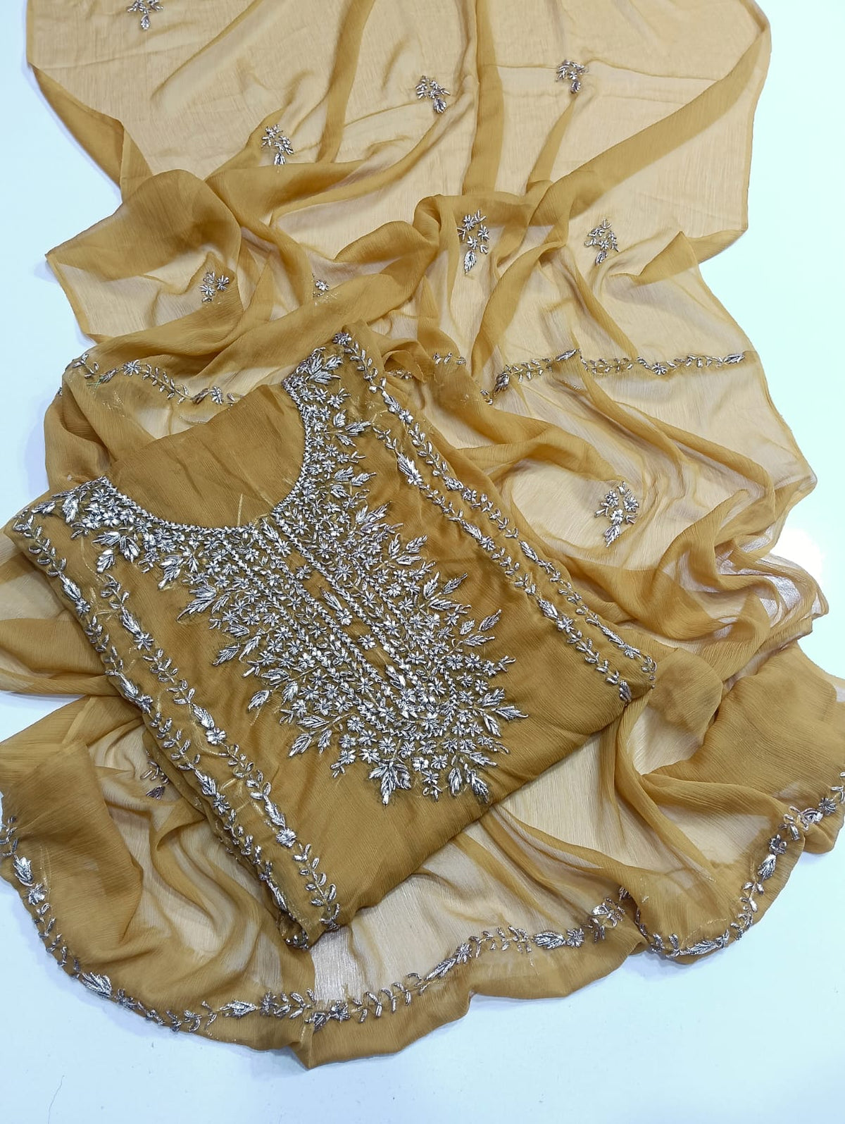 Handmade Seep Gota Work Shirt & Dupatta - Mustard