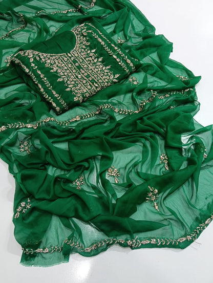 Handmade Seep Gota Work Shirt & Dupatta - Emerald Green