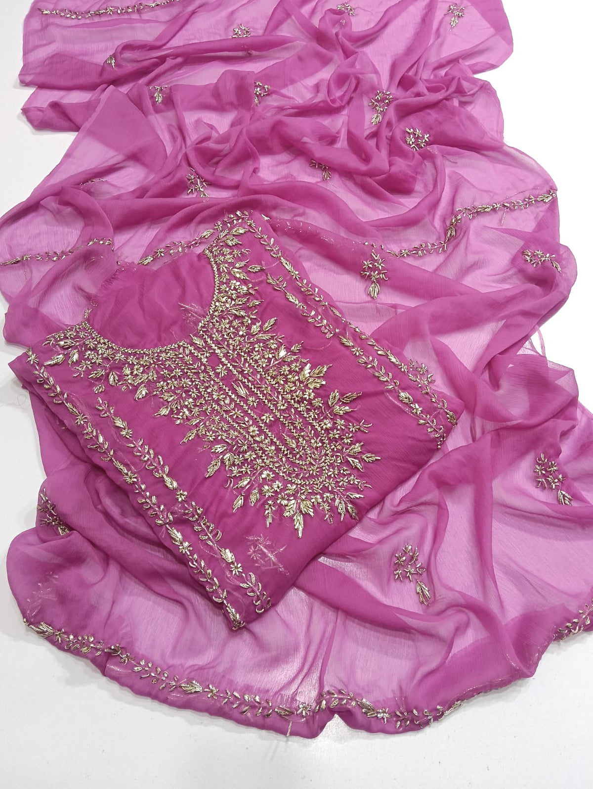 Handmade Seep Gota Work Shirt & Dupatta - Magenta