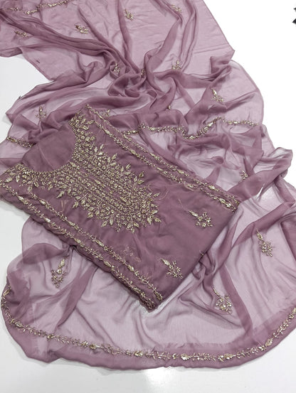 Handmade Seep Gota Work Shirt & Dupatta - Mauve