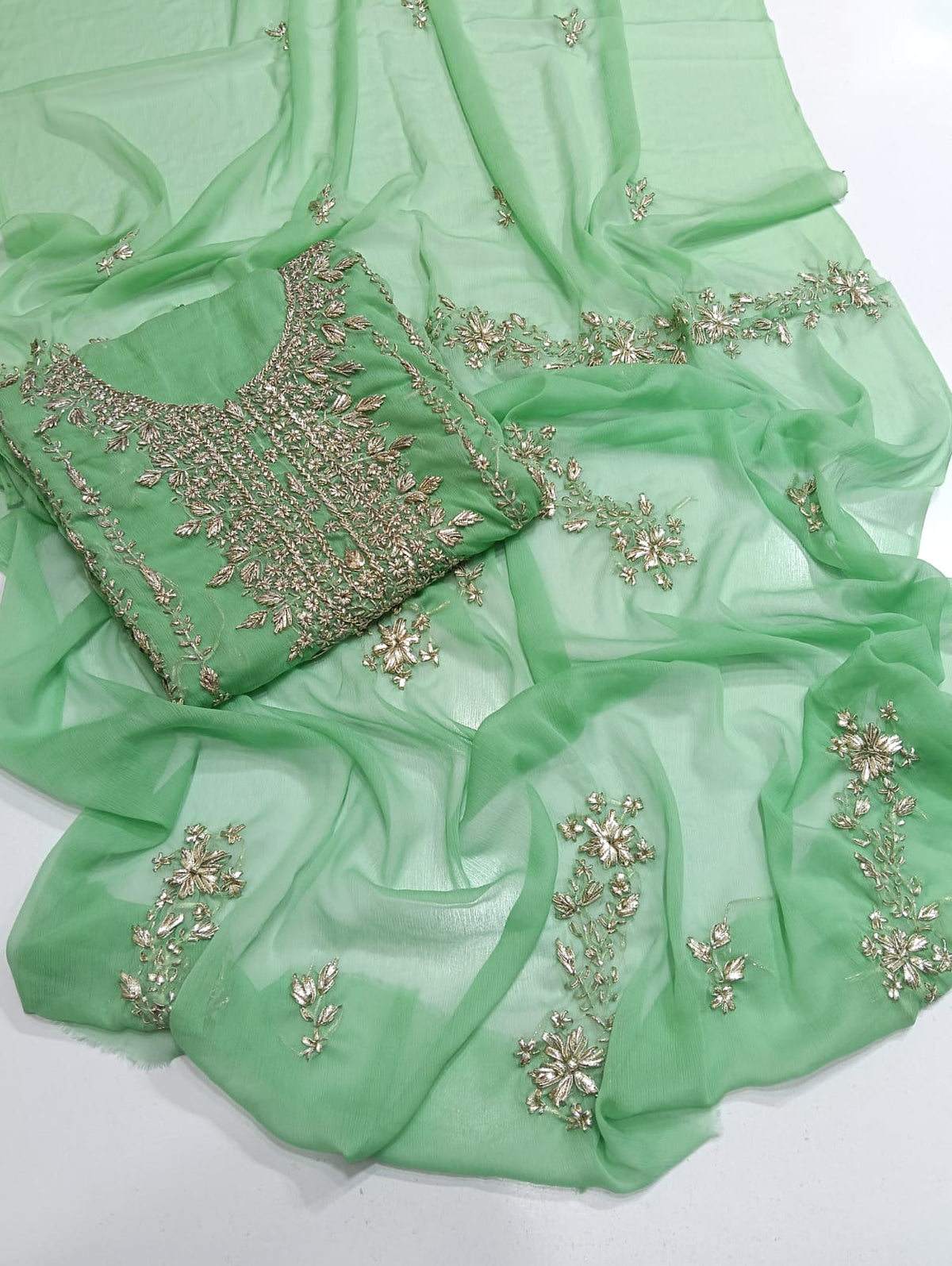 Handmade Seep Gota Work Shirt & Dupatta - Mint Green