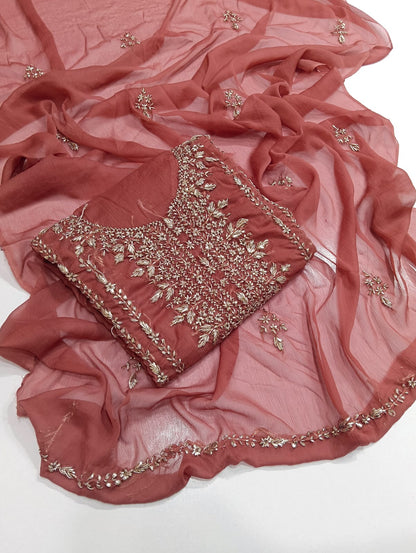 Handmade Seep Gota Work Shirt & Dupatta - Dusty Rose