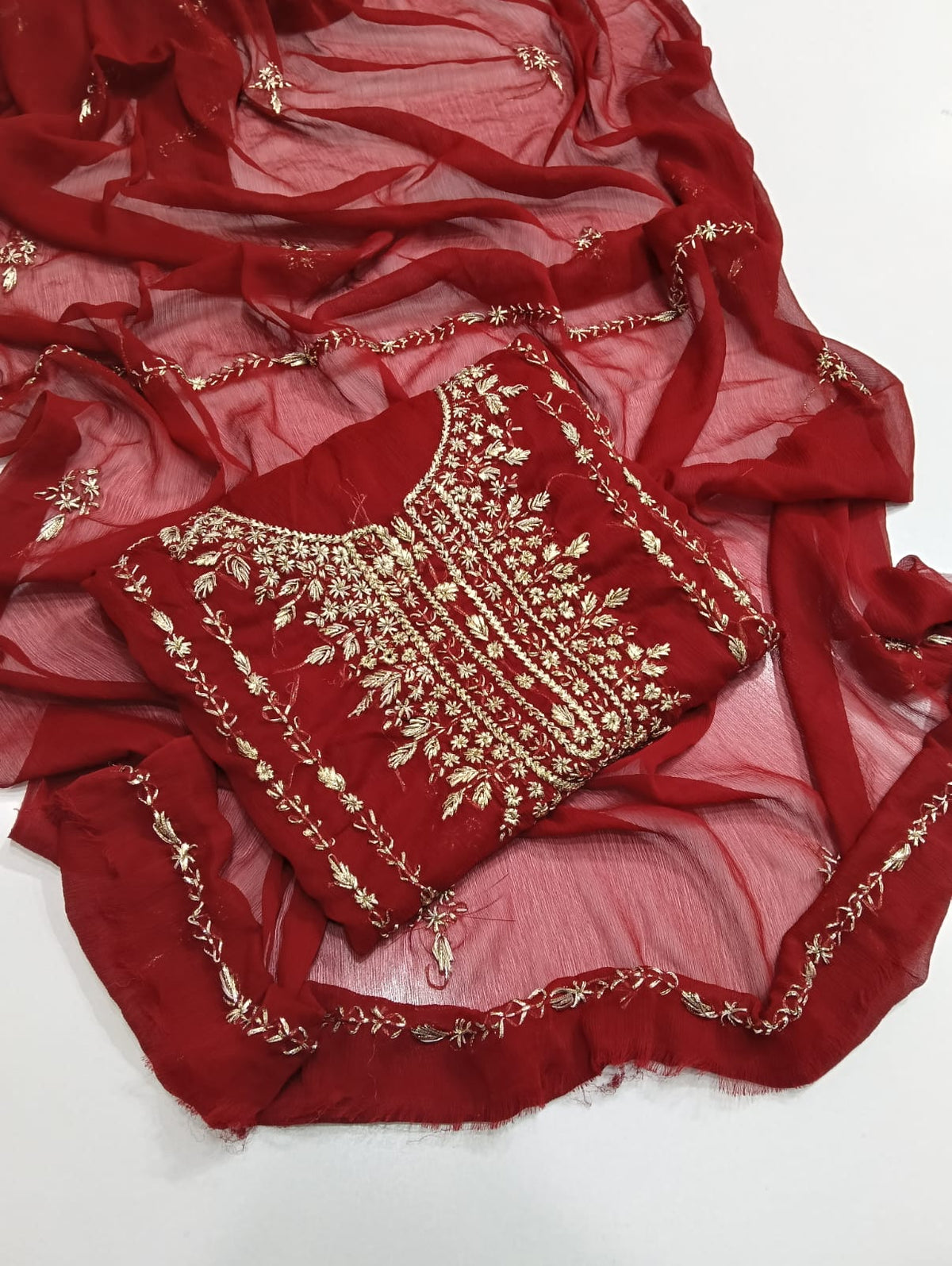 Handmade Seep Gota Work Shirt & Dupatta - Maroon
