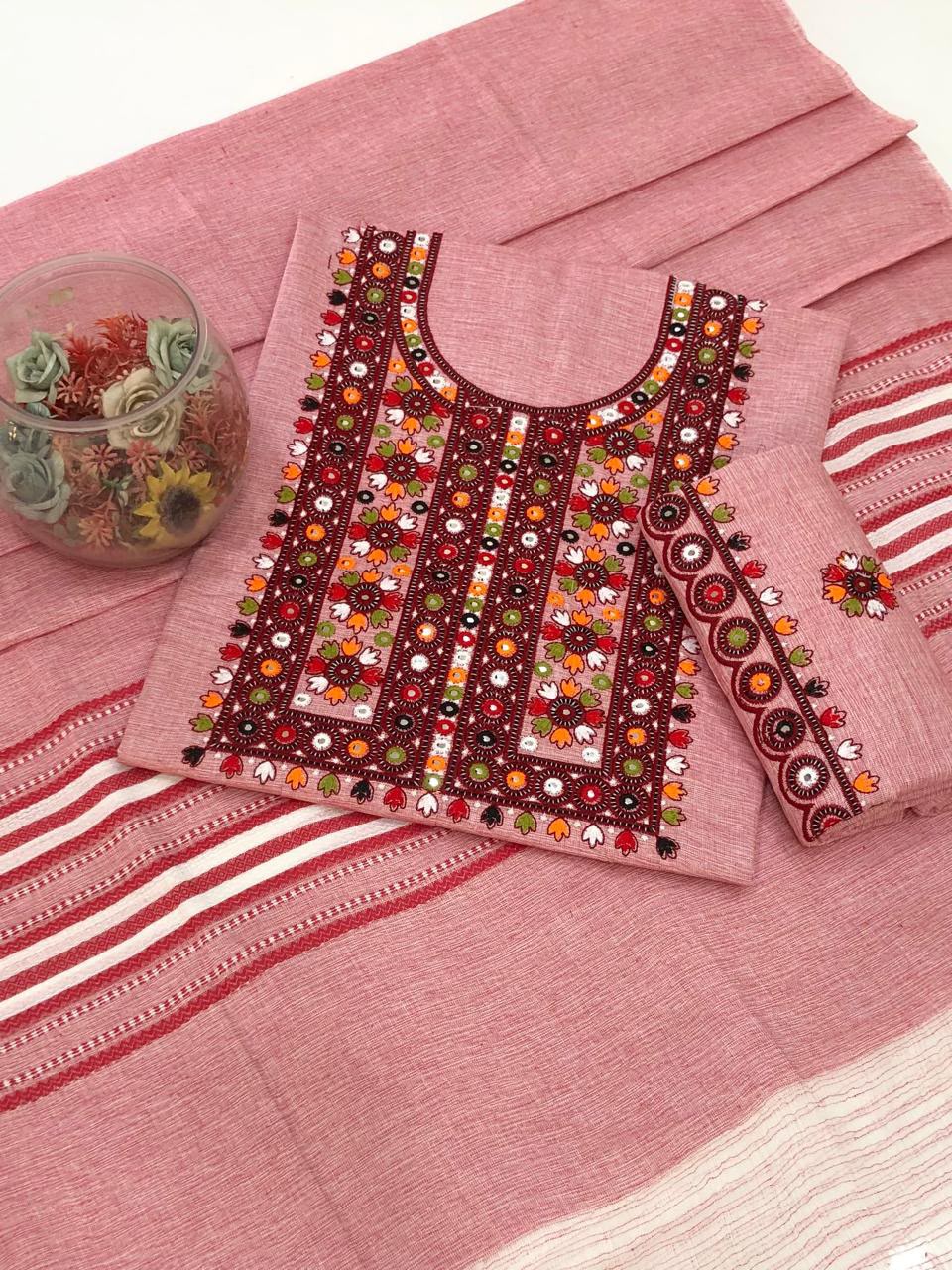 Balochi Galla Daman Embroidery Suit - Pink