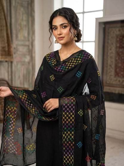 Handmade Chiffon Shawl - Black, worn