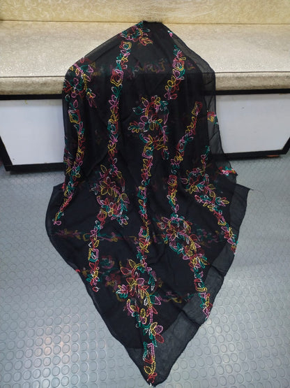 Handmade Chiffon Shawl - Black, flat lay