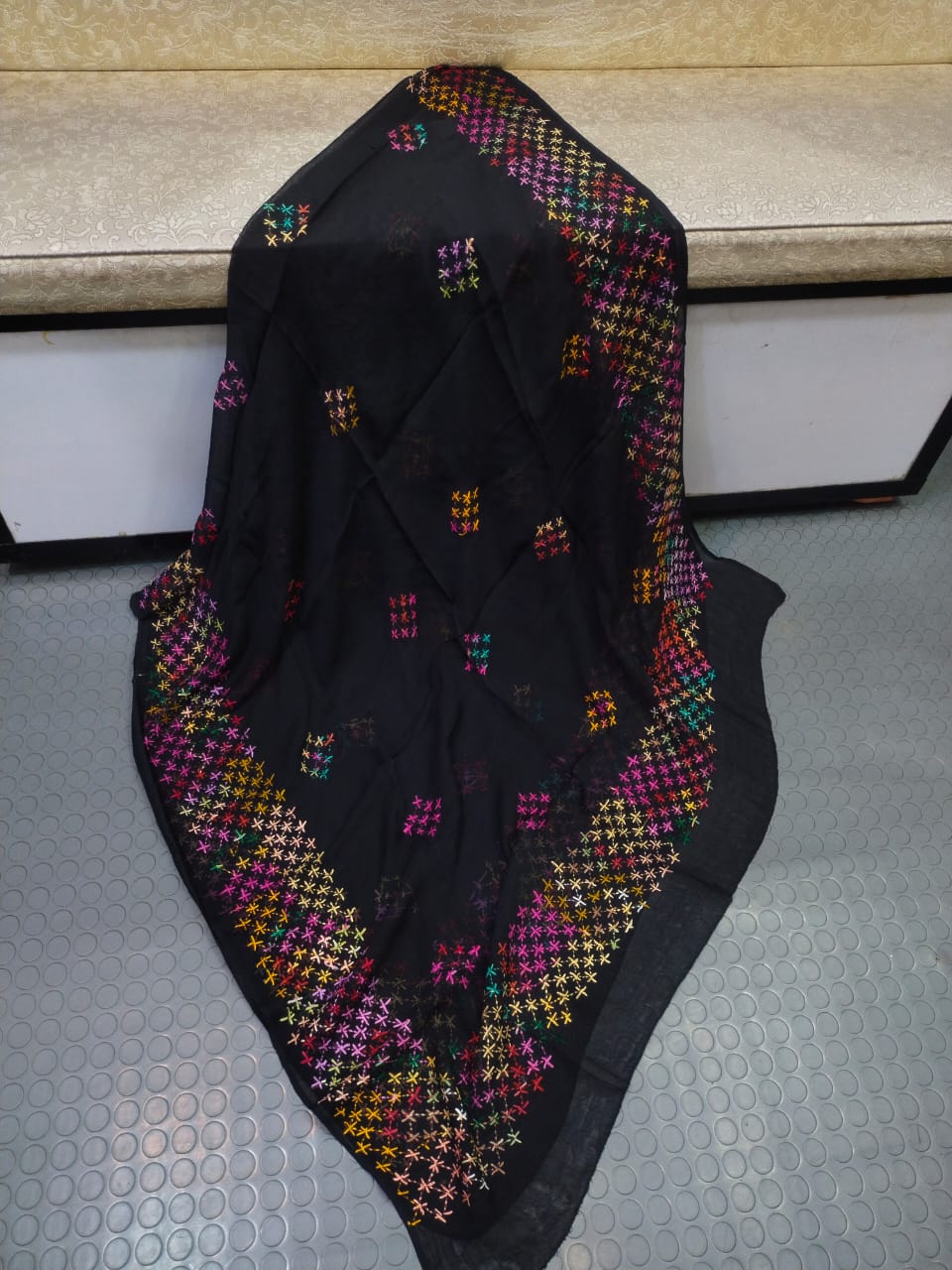 Handmade Chiffon Shawl - Black, folded