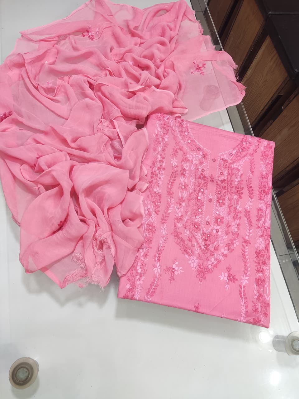 Breeze Lawn Pakka Tanka Mirror Work - Baby Pink