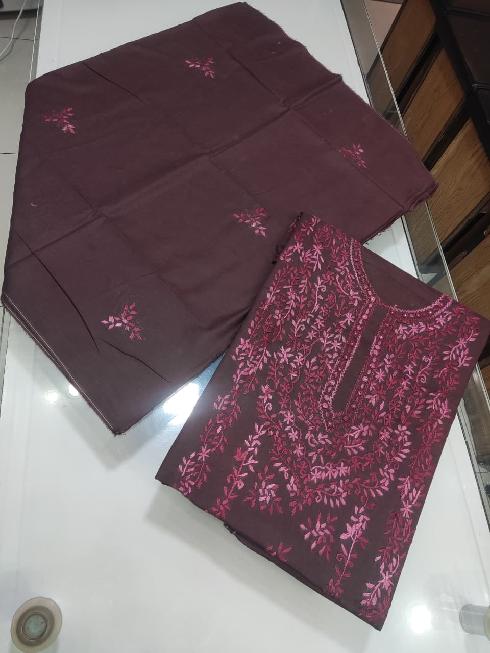Breeze Lawn Pakka Tanka Mirror Work - Olive Green