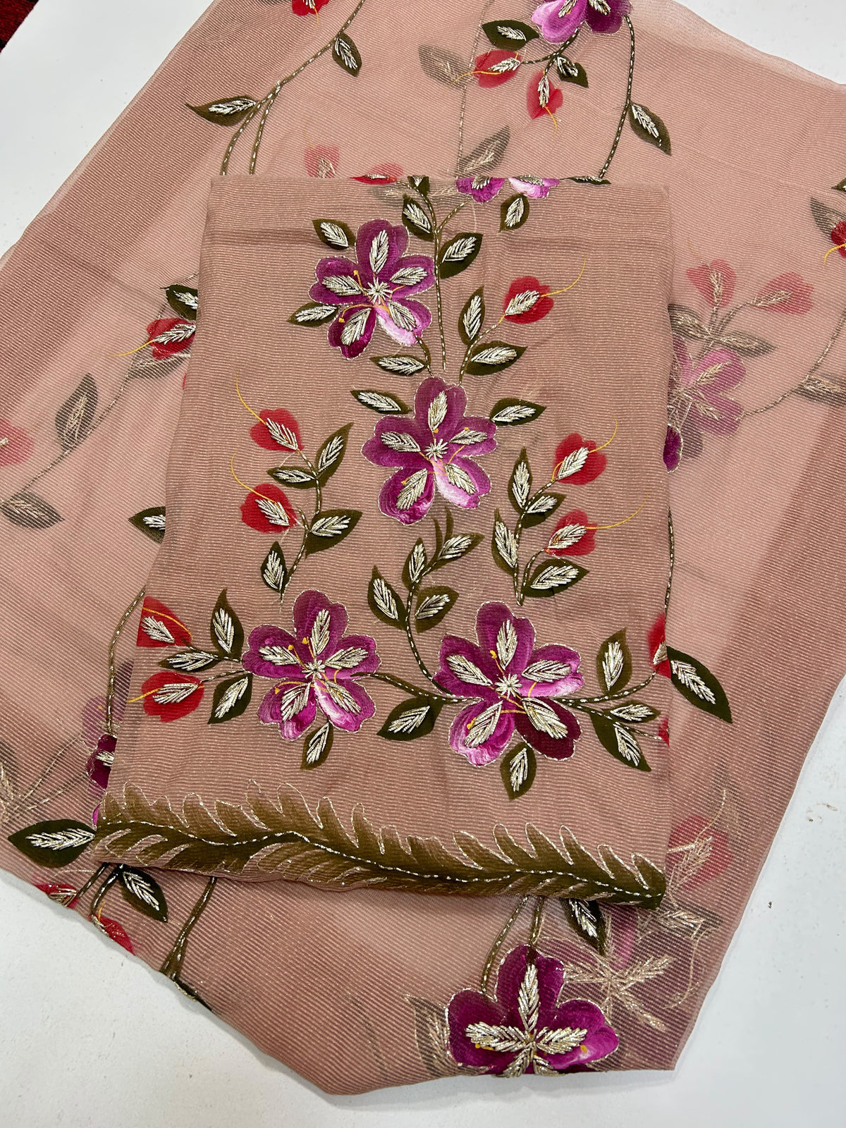 Brush Paint Marori Gota Work Suit - 2Pc Shirt & Dupatta - Mauve & Magenta
