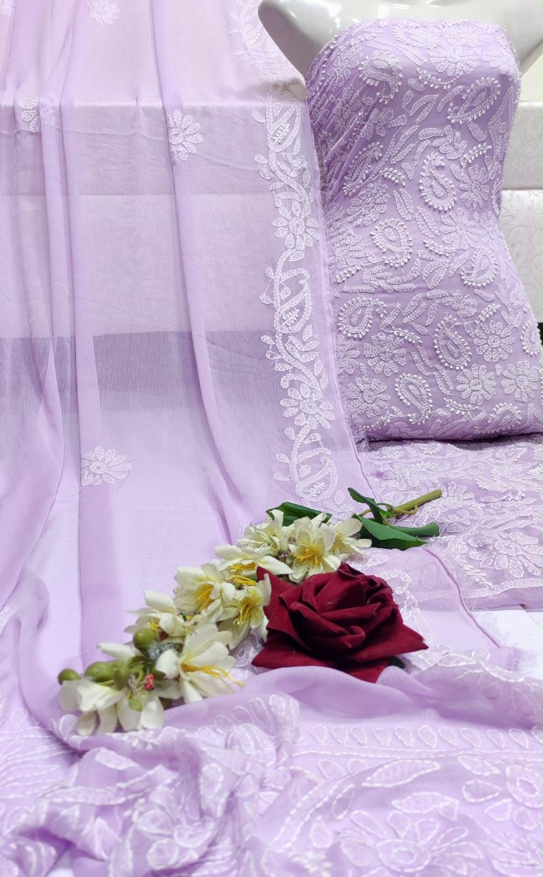 Handmade Chikankari Suit - 2Pc Shirt & Dupatta - Lilac
