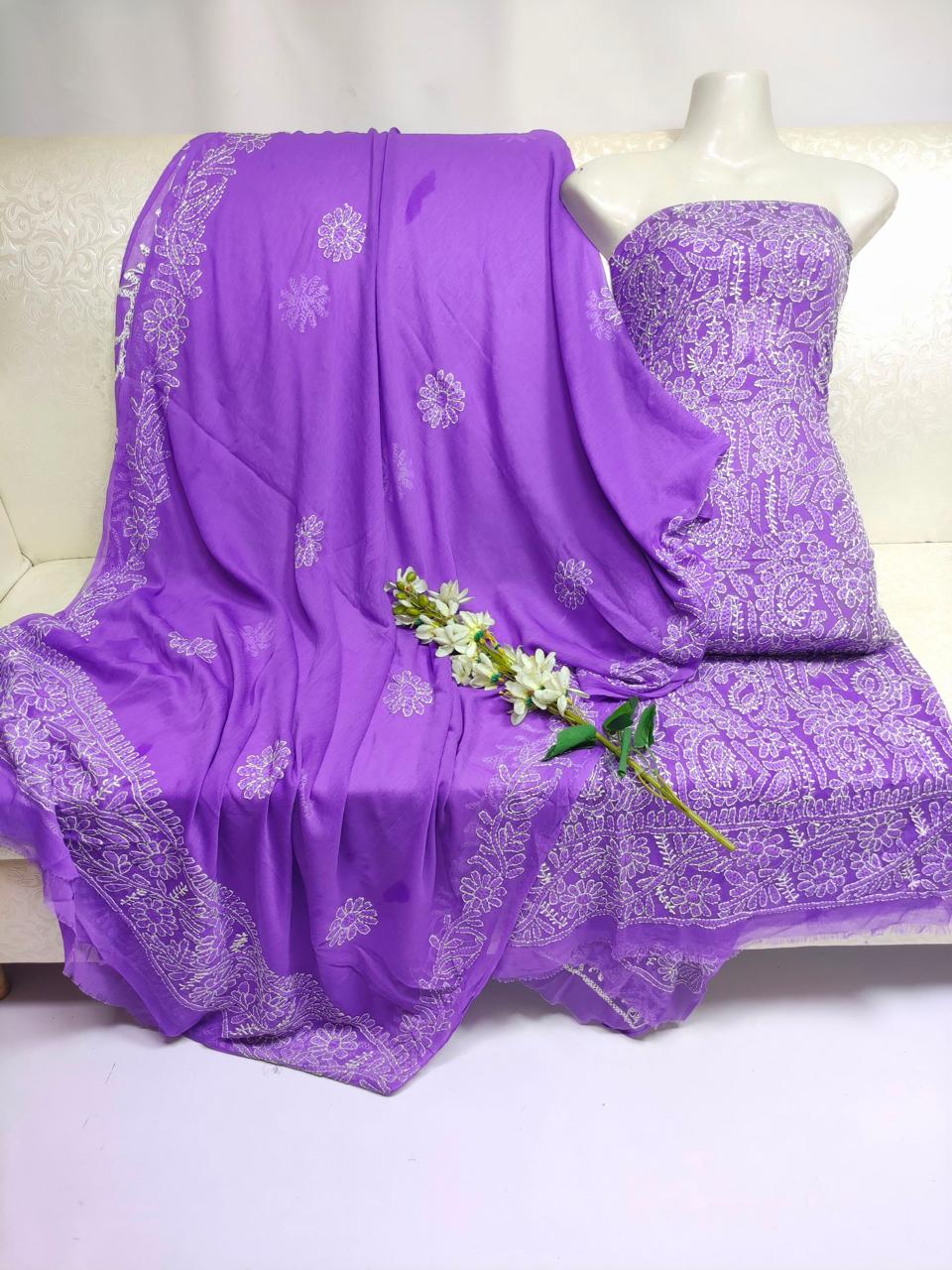 Handmade Chikankari Suit - 2Pc Shirt & Dupatta - Purple