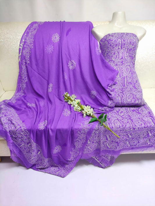 Handmade Chikankari Suit - 2Pc Shirt & Dupatta - Purple