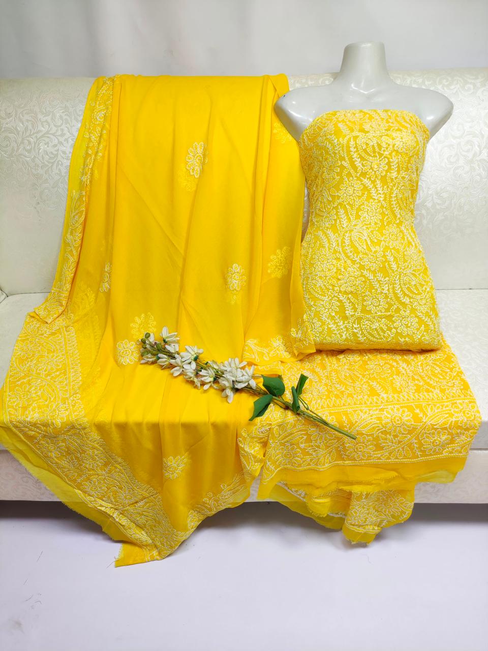 Handmade Chikankari Suit - 2Pc Shirt & Dupatta - Yellow