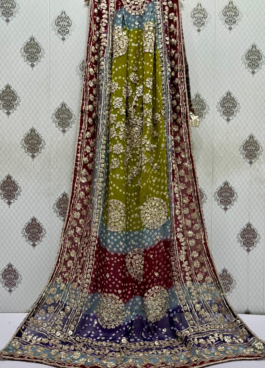 Handmade Chunri & LCD Gota Work Bamber Chiffon Dupatta - Multicolour