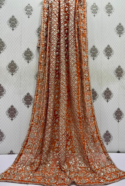 Handmade Chunri & LCD Gota Work Bamber Chiffon Dupatta - Orange