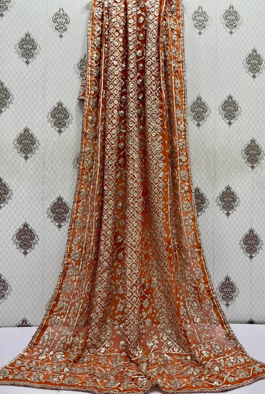 Handmade Chunri & LCD Gota Work Bamber Chiffon Dupatta - Orange