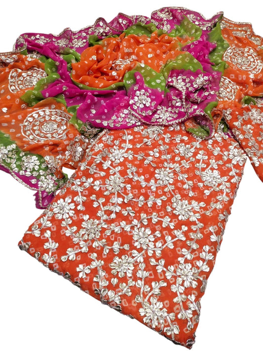 Gota & Chunri Work Shirt & Dupatta - Orange