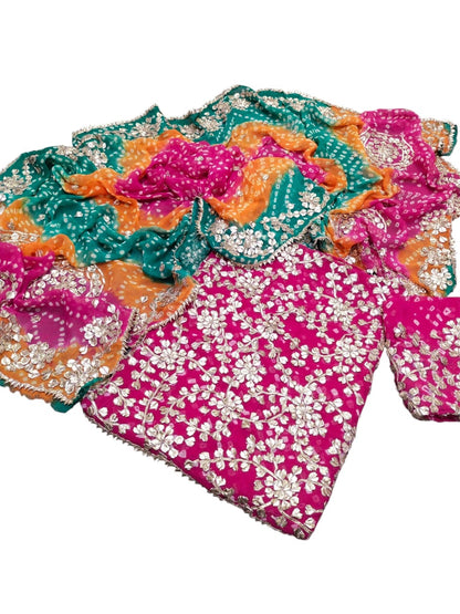 Gota & Chunri Work Shirt & Dupatta - Rani Pink