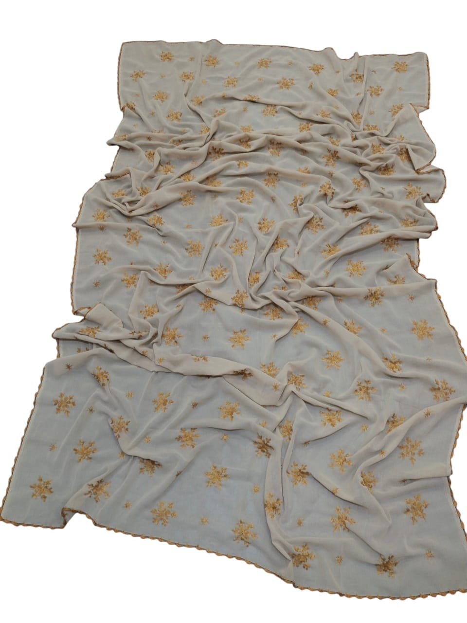 Handmade Taj Lawn Shawl - Beige Gold (flat)