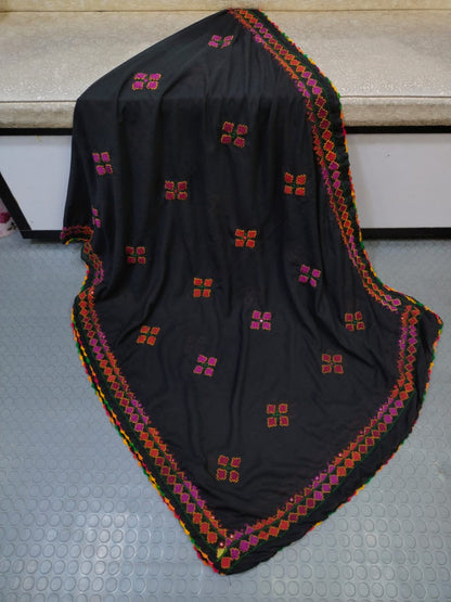 Handmade Taj Lawn Shawl - Black Multi
