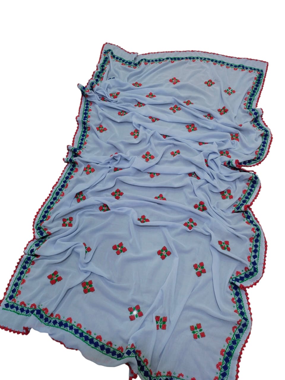 Handmade Taj Lawn Shawl - Ice Blue (flat)
