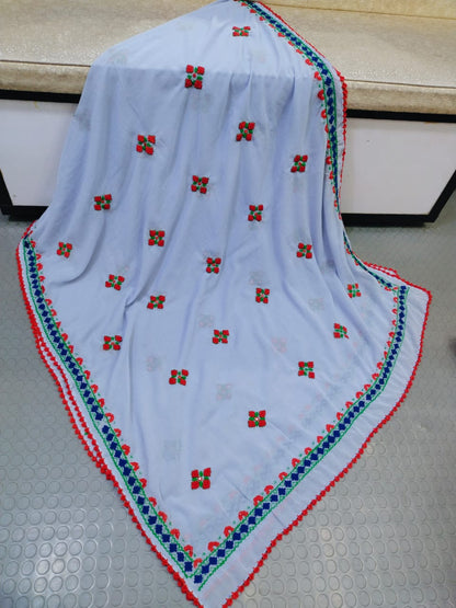 Handmade Taj Lawn Shawl - Ice Blue