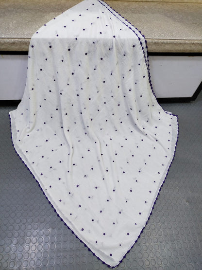 Handmade Taj Lawn Shawl - White Blue Dots