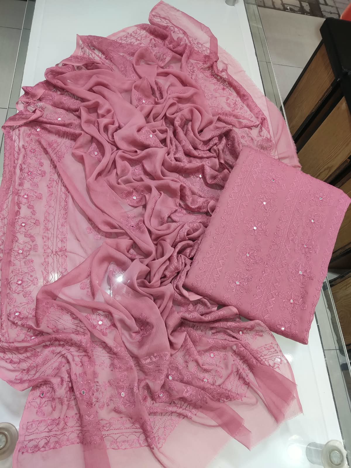 Jaal Sheesha Work Suit - Dusty Rose