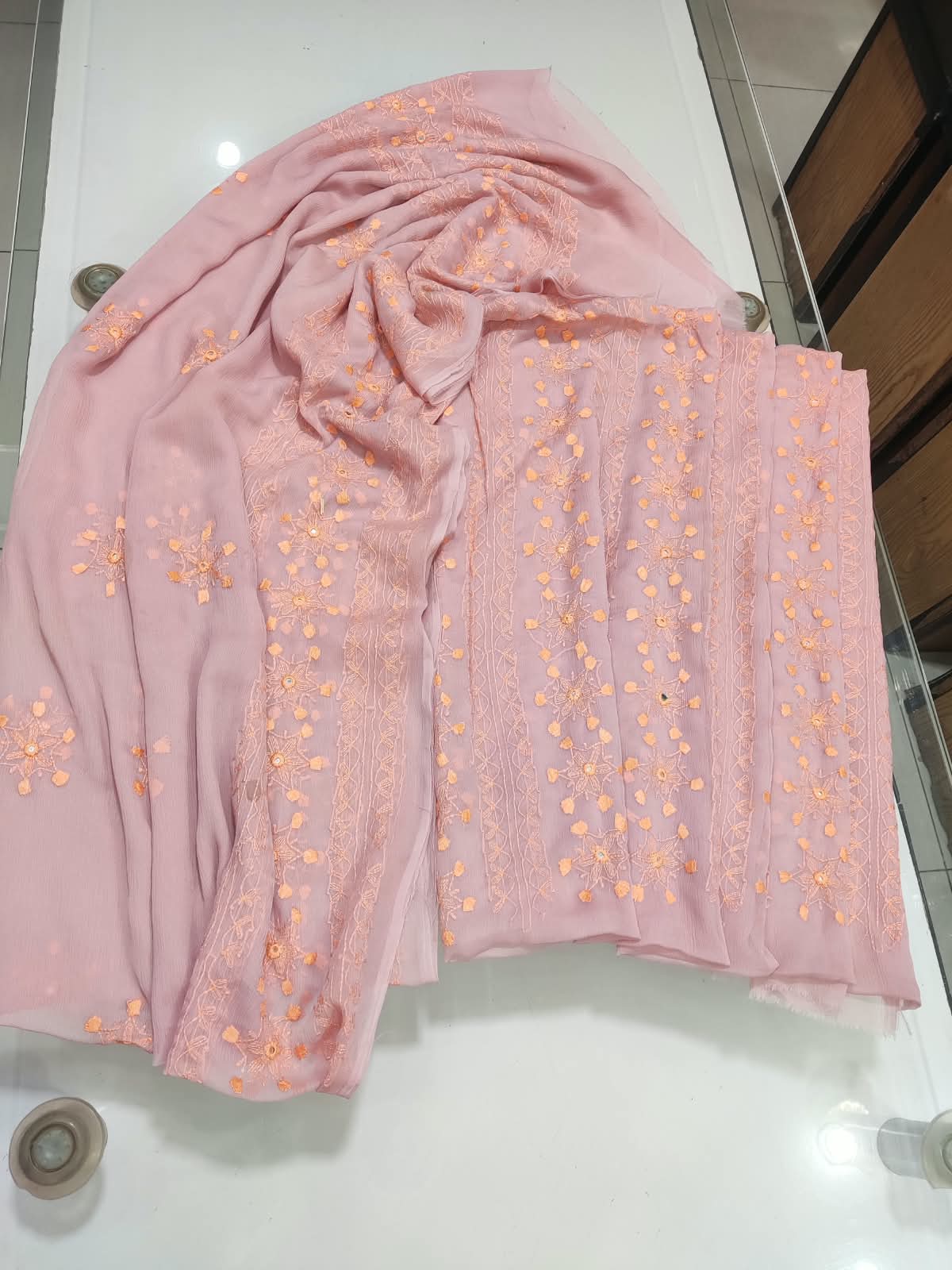 Jaal Sheesha Work Suit - Peach
