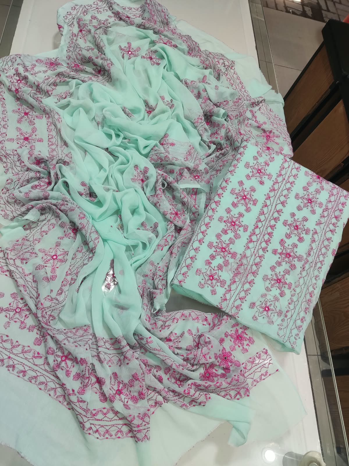 Jaal Sheesha Work Suit - Aqua Mint
