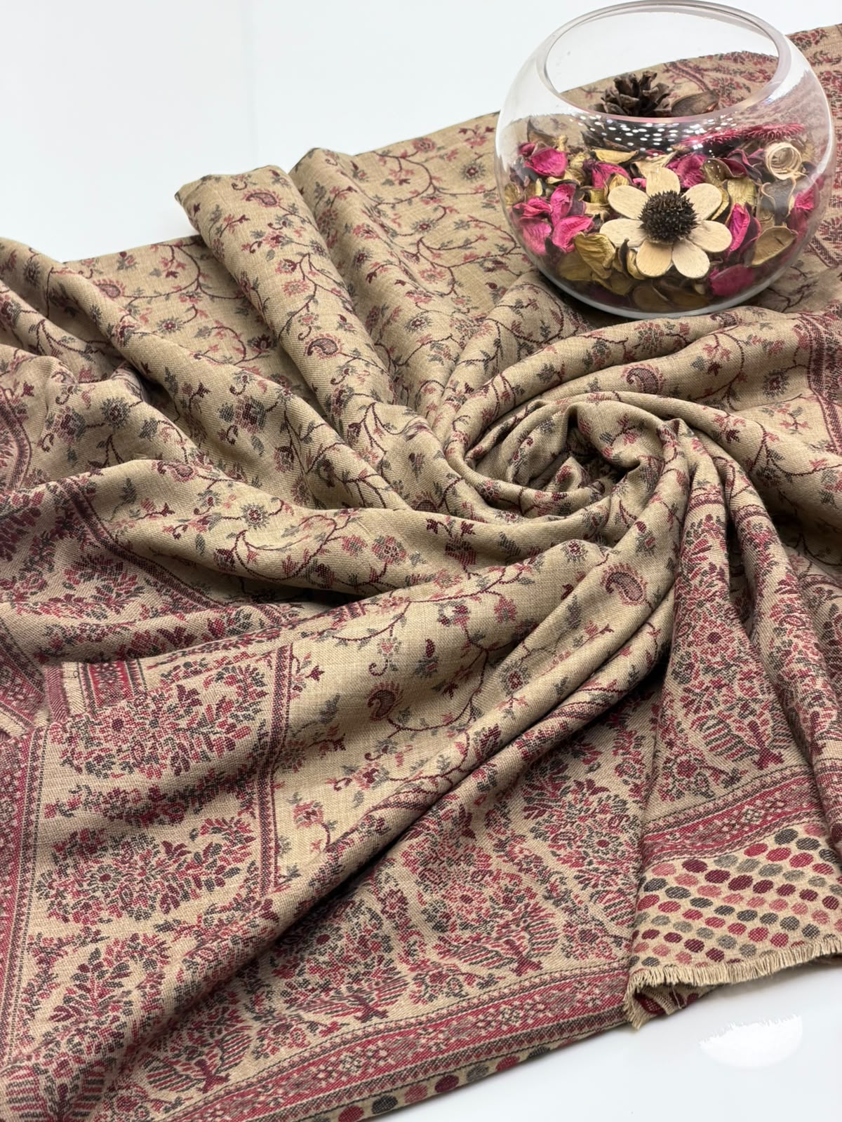 Pure Pashmina Kaani Work Shawl, texture close-up