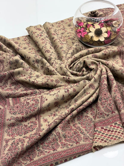 Pure Pashmina Kaani Work Shawl, texture close-up