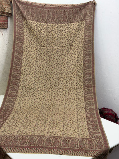 Pure Pashmina Kaani Work Shawl, flat lay