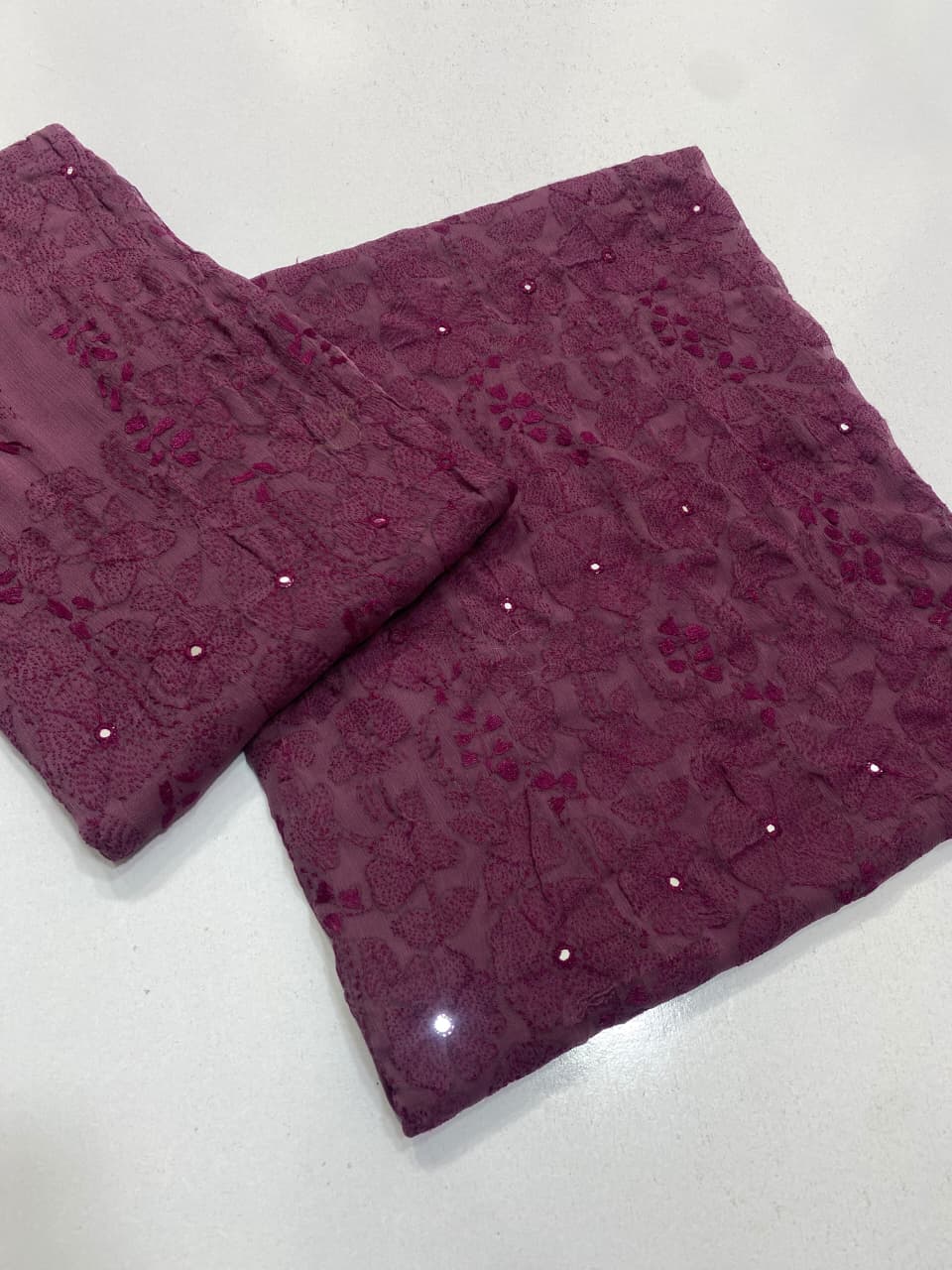 Kacha Tanka Hand Embroidery Mirror Work - Maroon