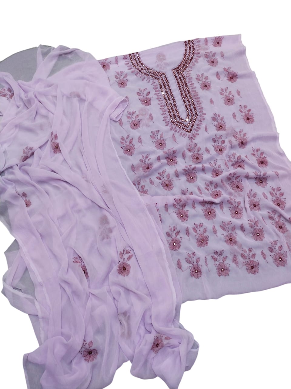 Handmade Kacha Mirror Gala Work Suit - 2Pc Shirt & Dupatta - Ivory