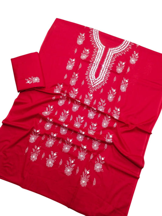 Kacha Mirror Work Suit - Red
