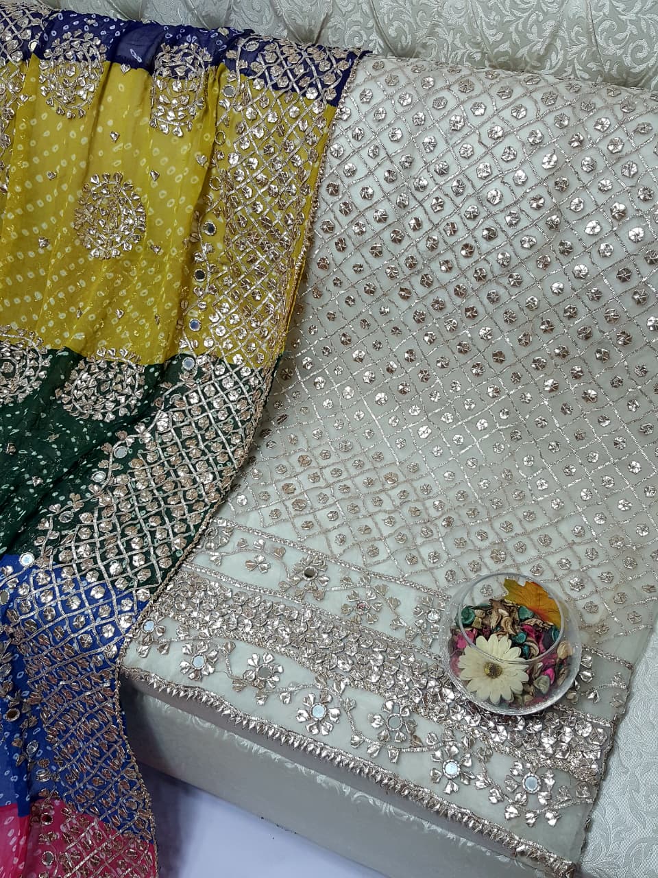 Boutique LCD Gota & mirror work organza shirt close-up