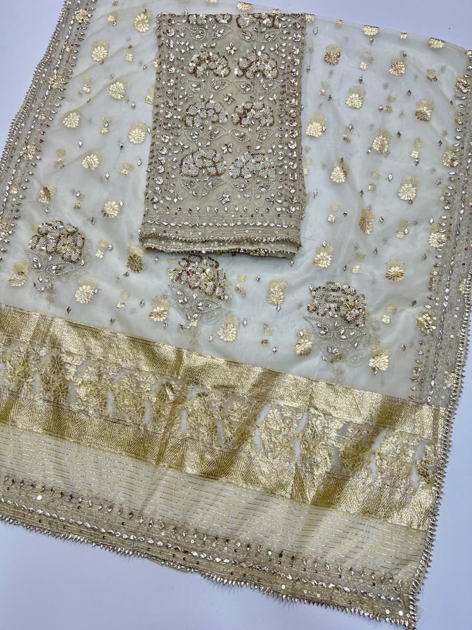 Handmade LCD Gota & Pearl Work Organza Suit - Full 2-piece set