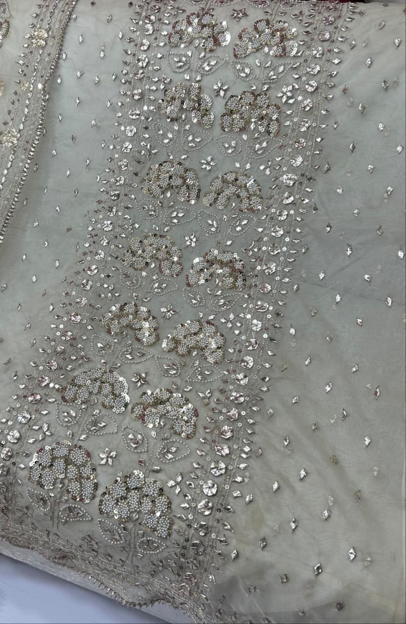 Handmade LCD Gota & Pearl Work Organza Suit - Close-up of LCD gota and pearl work