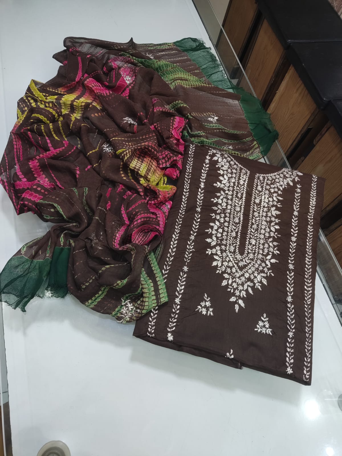 Marori Gota Tie-Dye Work Suit - Chocolate Brown