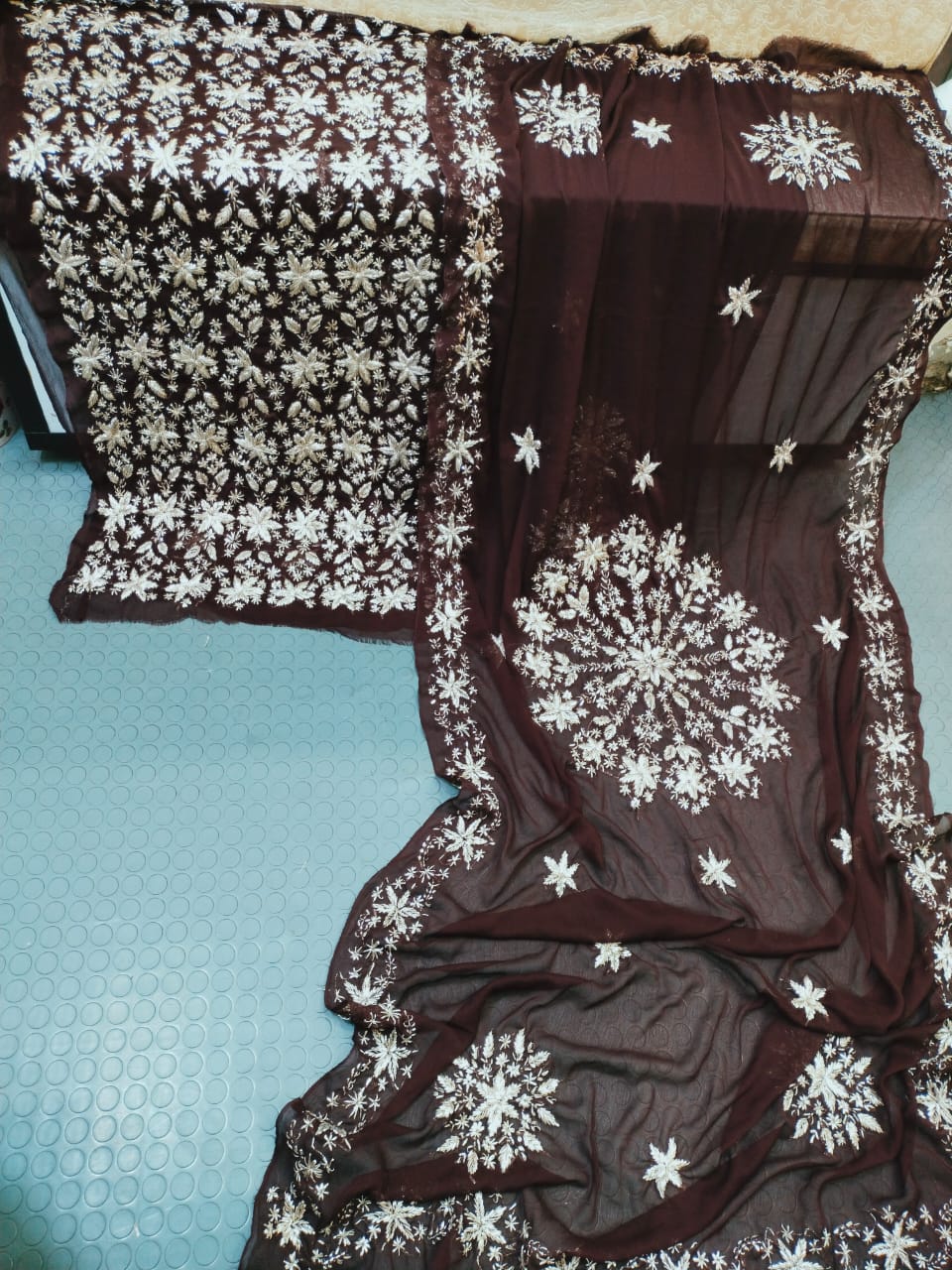 Handmade Marori Gota Full Jaal Chiffon Suit - Brown