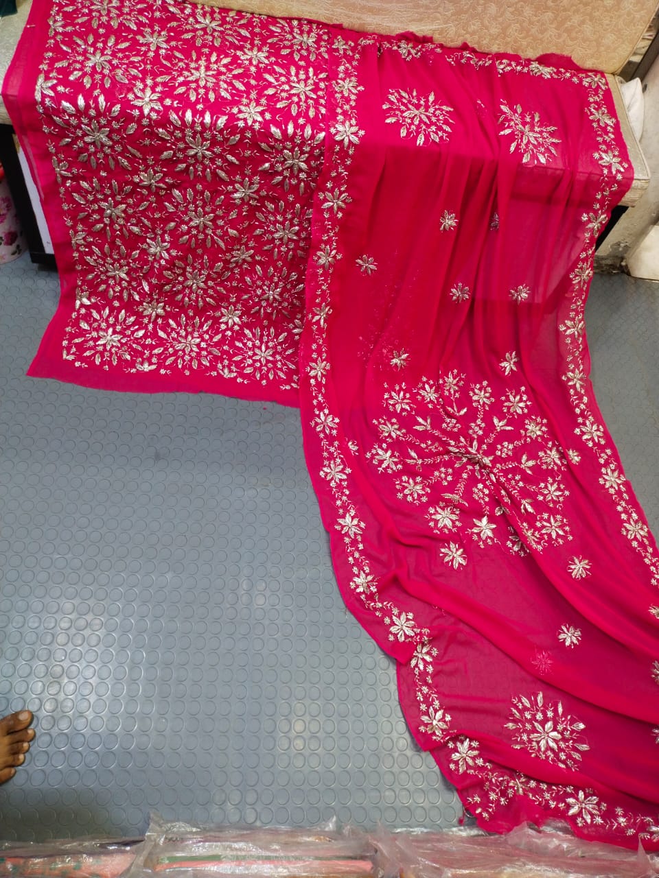 Handmade Marori Gota Full Jaal Chiffon Suit - Hot Pink